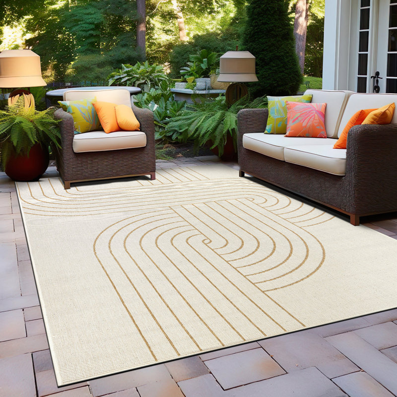 Modern Abstract Lines Weather Resistant Reversible Indoor/Outdoor Area Rug, Rectangle 5' x 7'