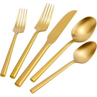 Premium Stainless Steel Flatware Set With Hexagon Handle Design, Dishwasher Safe, Service For 8, Durable And Elegant Cutlery Set