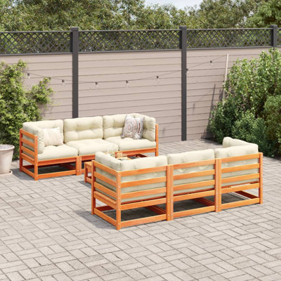  Ensemble de canapé de jardin modulaire en bois de pin massif brun 7 pièces