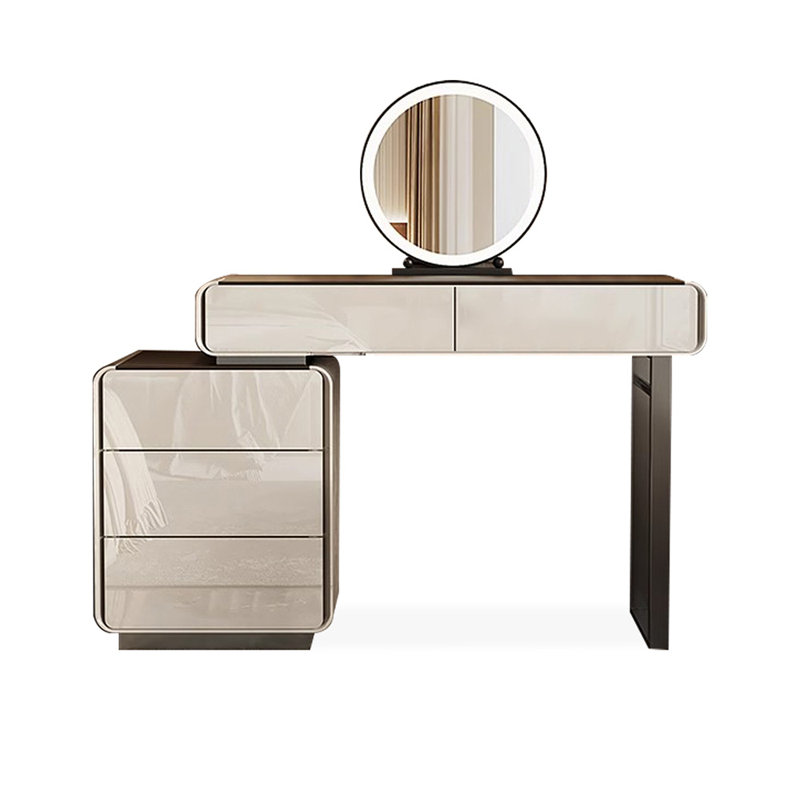 Coiffeuse de maquillage avec miroir lumineux, 5 tiroirs
