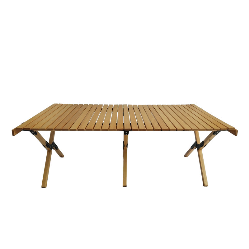 Folding Roll-Up Table, Portable Camping Picnic Table With X-Leg Support, Solid Beech Wood, For Outdoor Travel RV Indoor Use, 110 Lbs Capacity