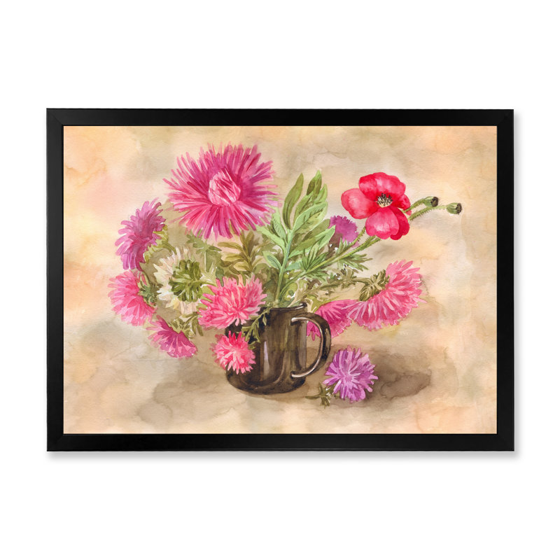 «Vintage Autumn Pink Flowers», impression sur toile encadrée, H 8 po x l 12 po x P 1,5 po, Cadre photo noir