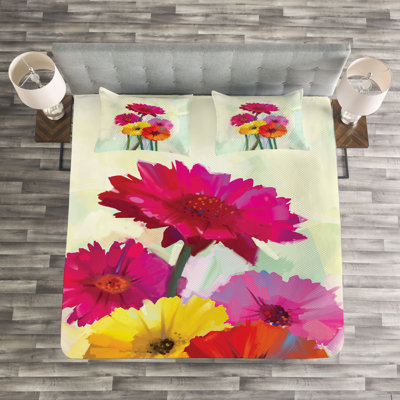 Absar Cream/Pink/Yellow Microfibre Bedspread Set