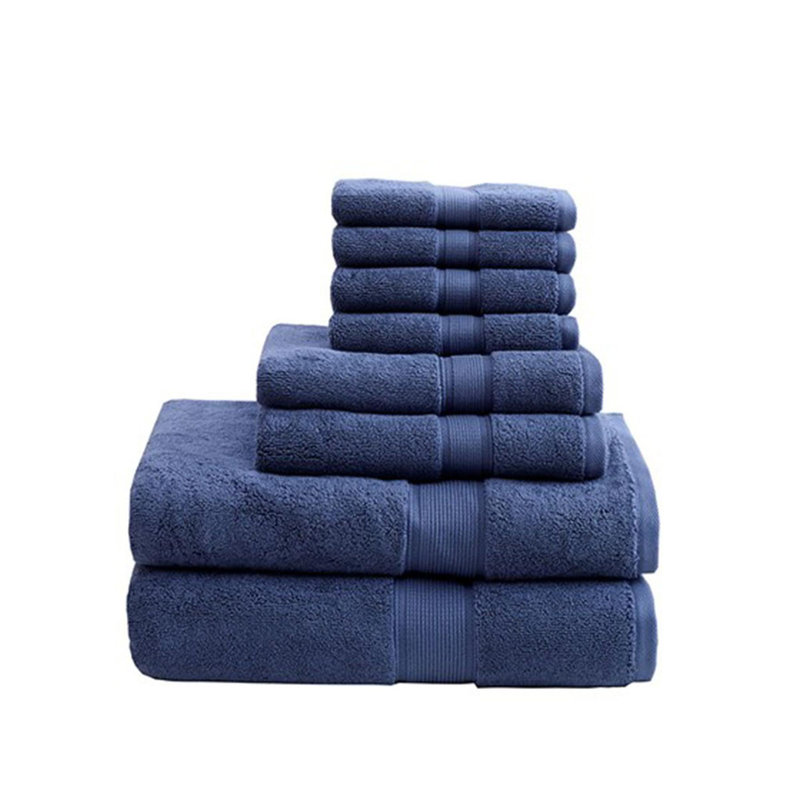 Bain en coton , Bleu très foncé, Ensemble de serviettes 8 pièces