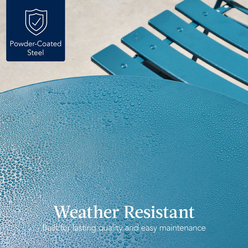 Folding Patio Bistro Set, Peacock Blue