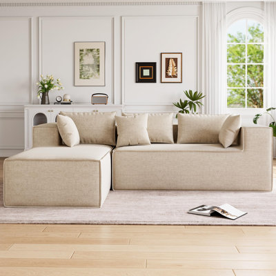 Canapé d'angle modulaire avec coussins et mousse à haute densité, canapé modulaire en L pour le salon sans assemblage requis, beige