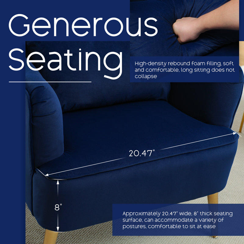 Widad 31.5'' Wide Wingback Velvet Armchair, Navy Blue
