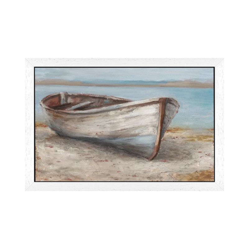 Whitewashed Boat I by Ethan Harper - Floater Frame Painting on Canvas, White Framed, 152.5 cm H x 101.5 cm W