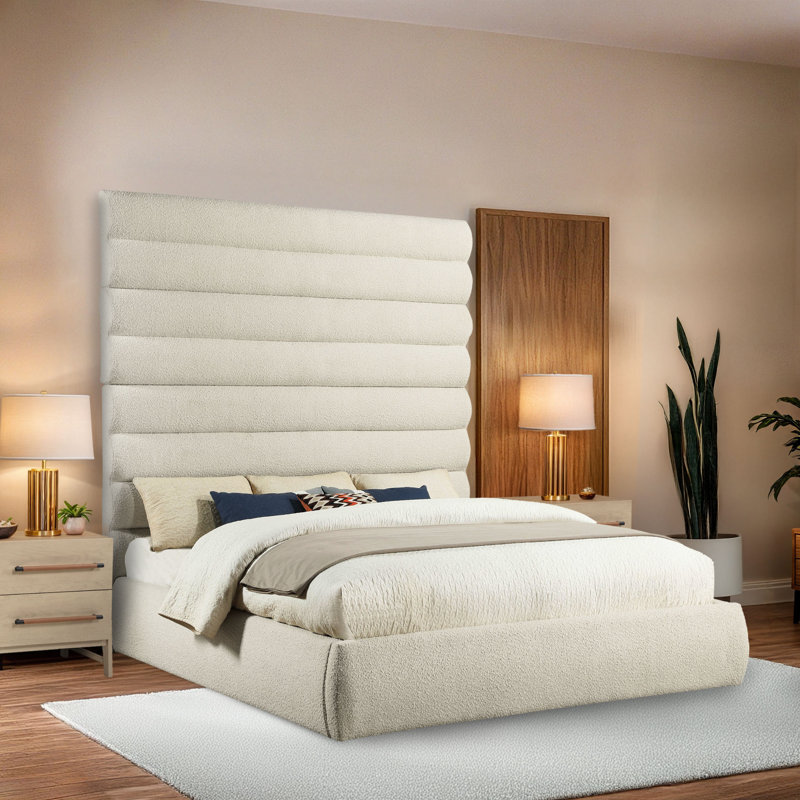 Lit en tissu Adam, Crème, Très grand lit, Boucle Fabric