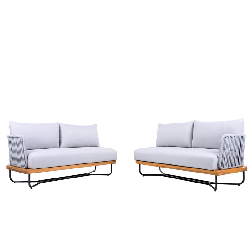 Canapé d'extérieur Jackston, Grey Cushion/Grey Rope Teak Frame, 4