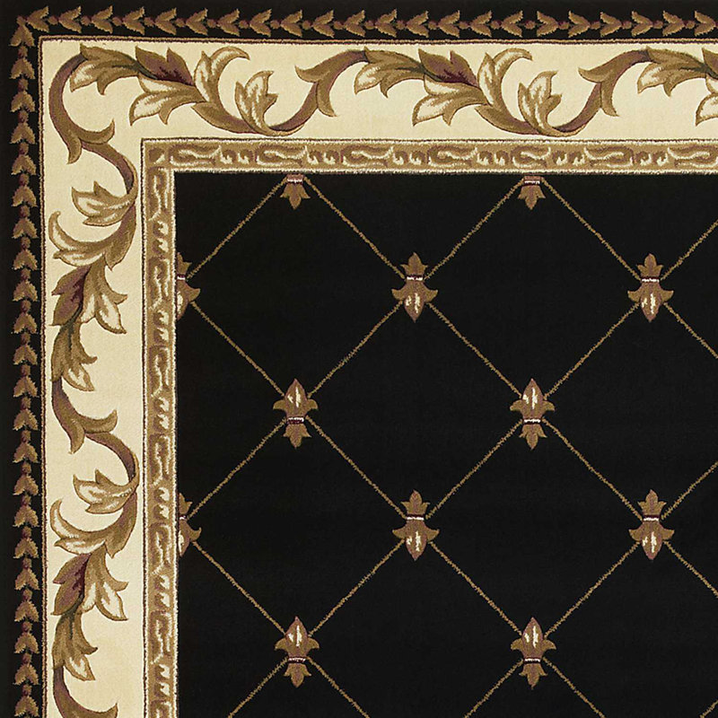 Oryana  Black Machine Woven Hand Carved Fleur De Lis Indoor Accent Rug, Rectangle 1'8" x 2'6"