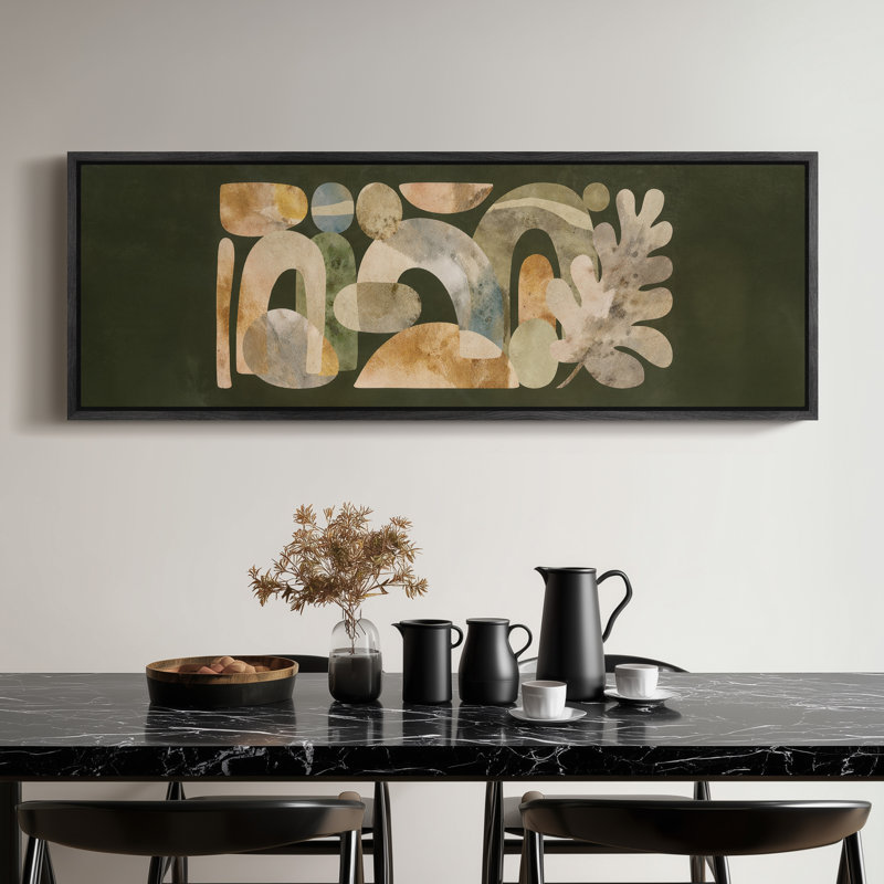 Impression sur toile encadrée extra large, tons de terre, formes abstraites modernes, H 20 po x l 60 po, Noir