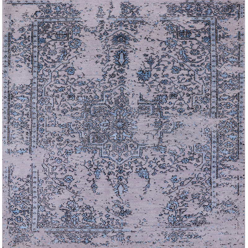 Tapis oriental bleu / noir Halesite, Carré 3 pis