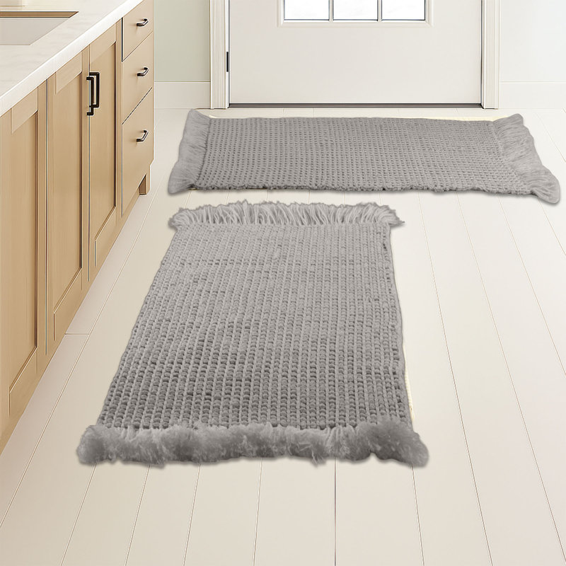 Lavish Home Bathroom Rugs - 2-Piece Waffle Bath Mat Set for Boho Bathroom Decor - Non Slip Rugs for Shower, Tub, or Vanity - Machine Washable Bath Mats 