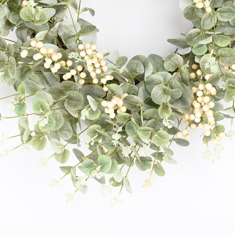 26" Every Day Eucalyptus Berry Wreath for Front Door , Beige/Green 