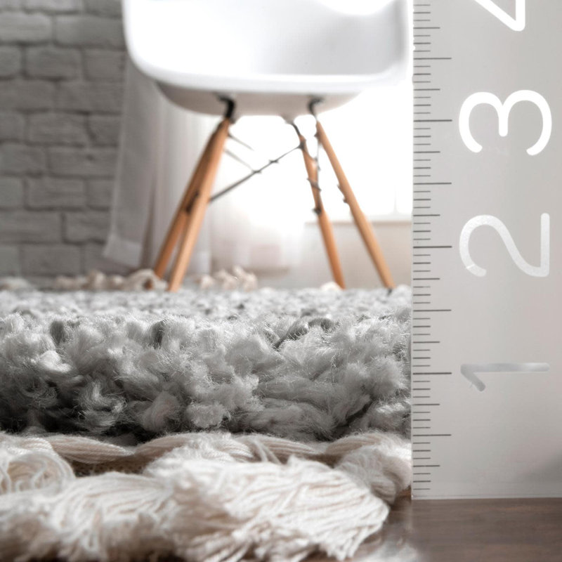 Tapis gris à poils longs tissé à la machine Kinard, Rectangle 8 pi 10 po x 12 pi 8 po