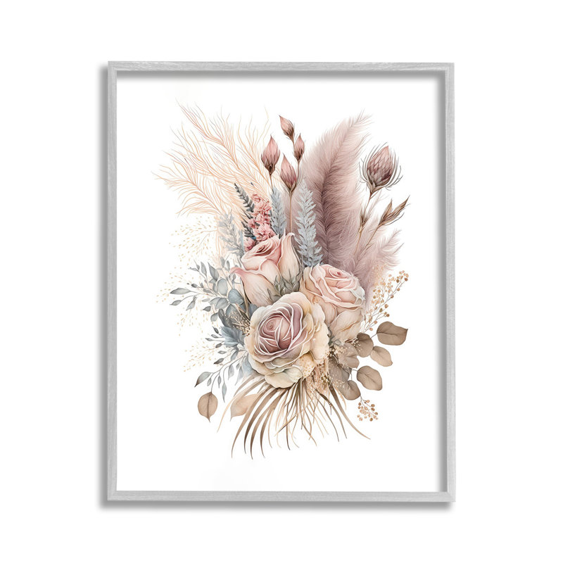 «Boho Neutral Roses», art de la giclée encadrée par LSR Design Studio, Estampe numérique Farmhouse, H 14 po x l 11 po