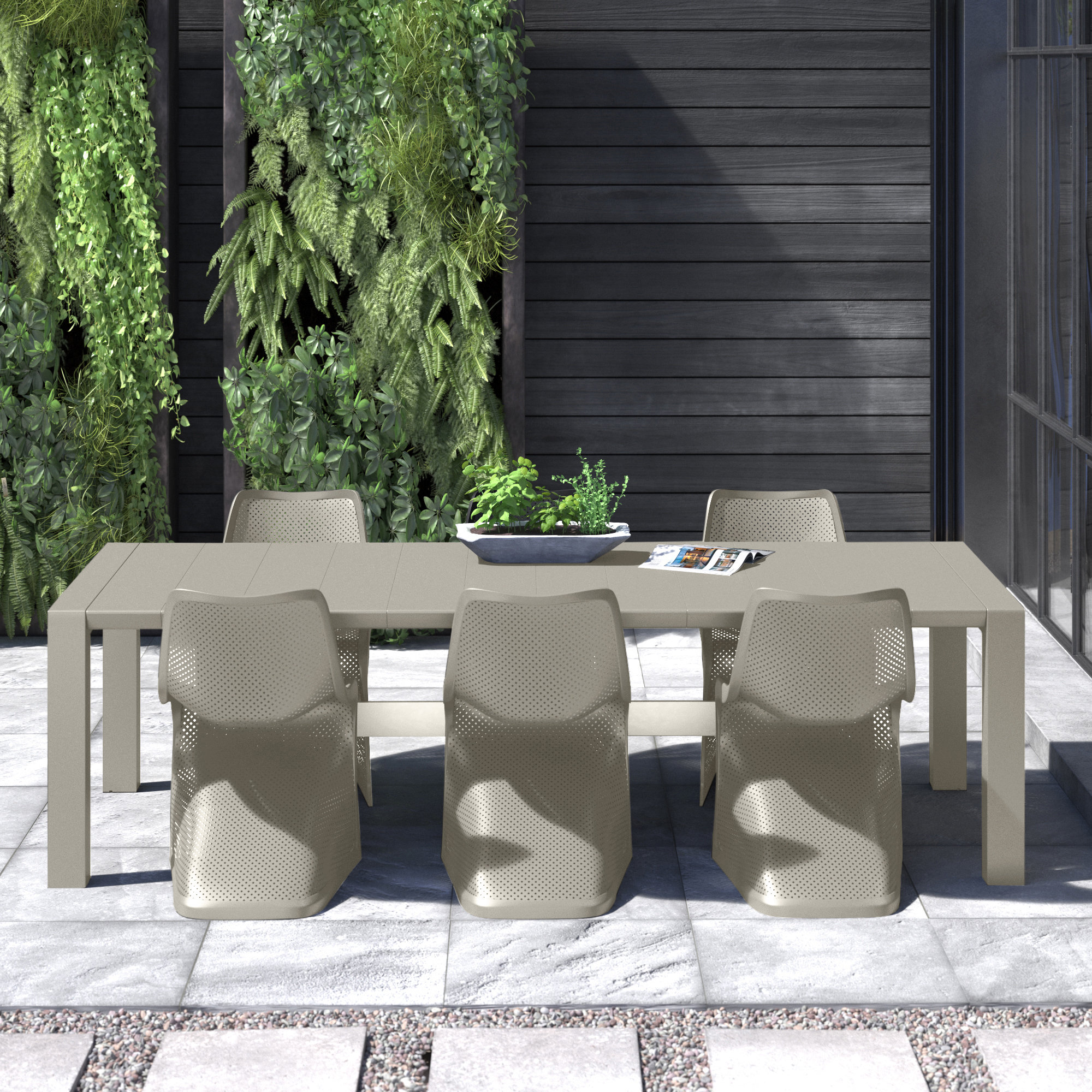 Farrah 6 - Person Patio Dining Set with Extendable Rectangular Table, Dove Gray