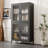 Classic Metal Storage Cabinet Display Cabinet With 4 Glass Doors 4 Shelves Cabinet Bookcase Side Cabinet For Home Office Living Room Kitchen Hallway - Black, Flat Tempered Glass