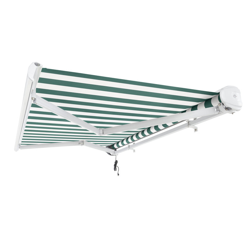 Auvent rétractable avec cassette Awntech Key West, H 9,38 po x l 18 po x P 10 po, Côté gauche, Forêt / rayure blanche
