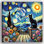 Nuit étoilée avec chat noir et fleurs sur toile tendue