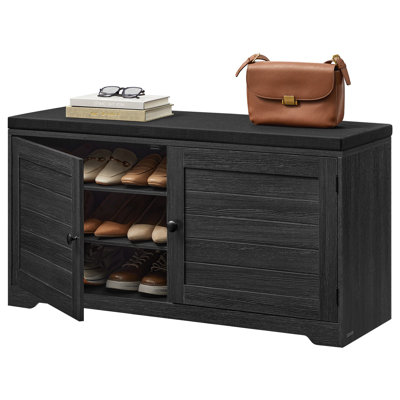 Shoe Storage Bench With Cushion, 3-Tier Entryway Bench With Padded Seat, Doors, Adjustable Shelves, 14 X 39.8 X 20.7 Inches, For Hallway, Bedroom