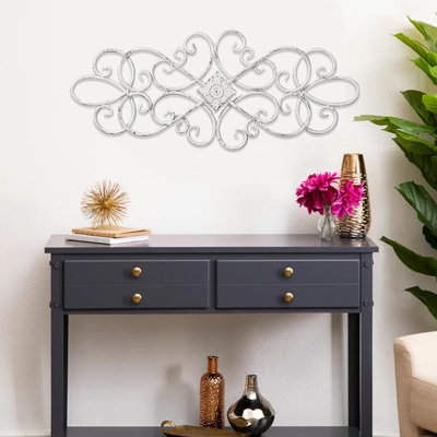Décoration murale suspendue en fer forgé rustique blanc 32 po x 13 po