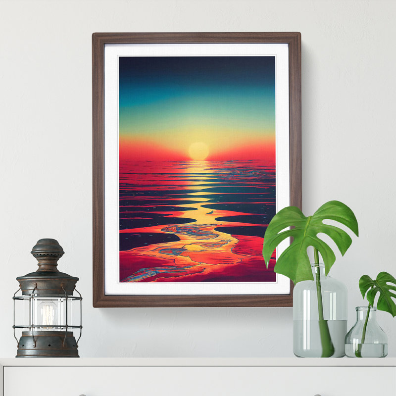 Extravagant Ocean Sunset - Single Picture Frame Print, 46cm H x 34cm W x 2cm D, Walnut