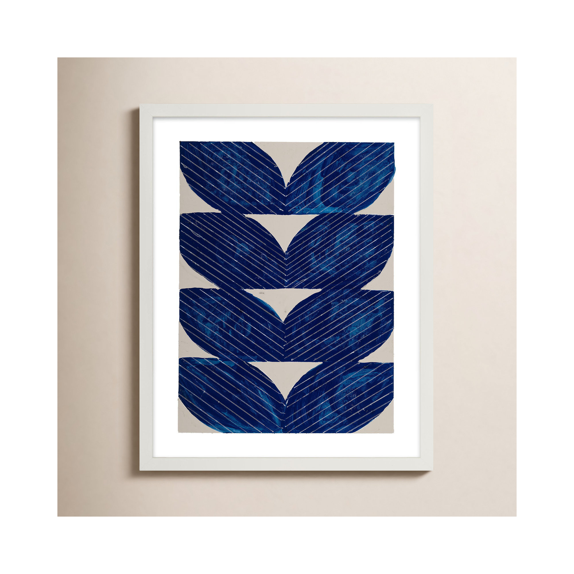 Navy Chevron by Andrea Stokes, 50" H x 40" W x 1.25" D, White