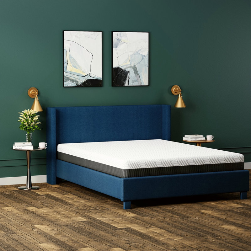 8 Inch Firm Mattress With Cooling Cover, Dark Bule, Queen