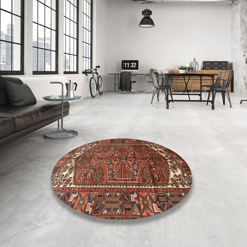 Tapis traditionnel rouge / crème / vert, Rond 4 pi