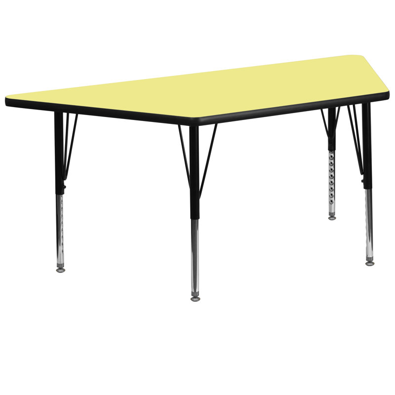 Table d'activité trapézoïdale et stratifiée avec pieds réglables en hauteur, L 29 po x P 57 po, Jaune