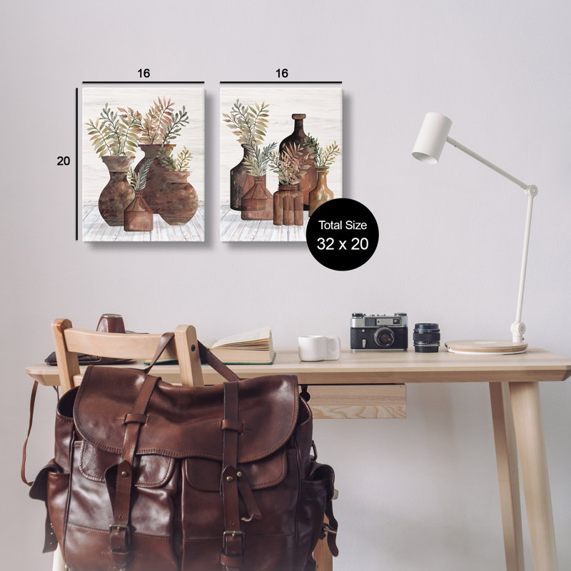 «Rustic Jars of Flowers», ensemble de 2 toiles murales par Cindy Jacobs, H 20 po x l 16 po