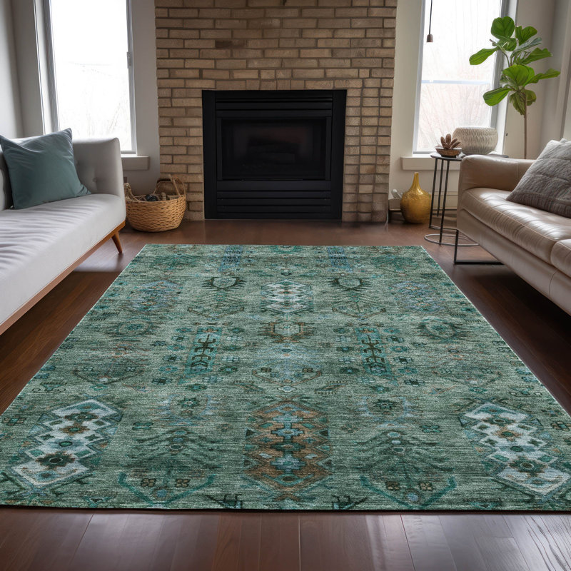 Tapis vert intérieur / extérieur lavable à la machine Xhevrie, Rectangulaire 8 pi x 10 pi