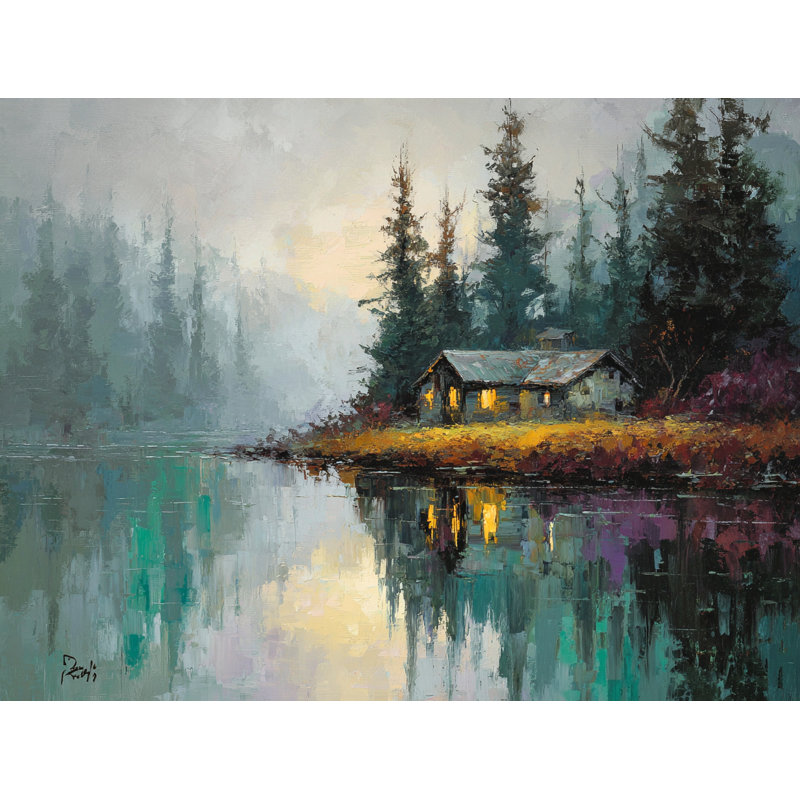 Art mural sur toile Misty Lakeside Retreat, H 36 po x l 48 po