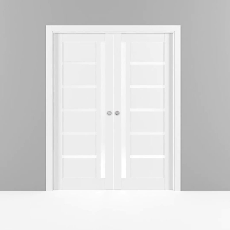 Quadro 4088 White Silk 48" x 84" Pocket Doors with Frosted Glass