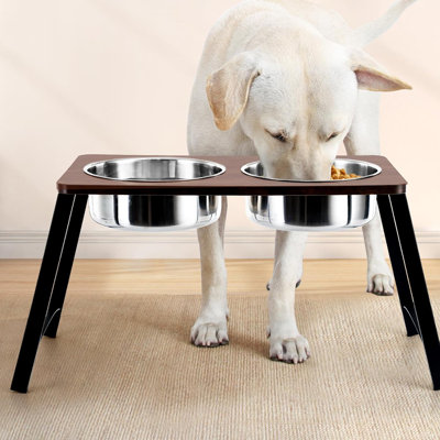 10.6" Elevated Metal Dog Bowl Stand - 1700ml Stainless Steel Bowls, Non-Slip, Waterproof Wood for Medium/Larger Dogs
2. 120-Word English