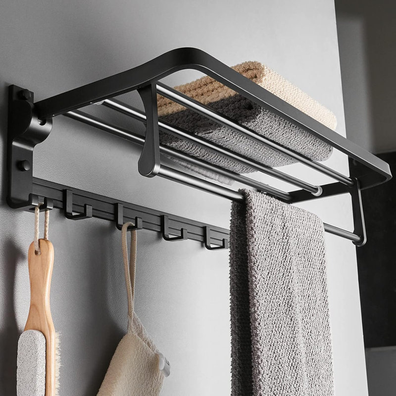 Porte-serviettes mural pour salle de bain avec barre à serviettes et crochets 23,6 po
