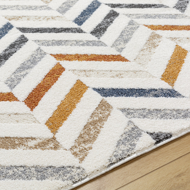 Rectangle Kynon Chevron Machine Woven Polyester Area Rug in Orange/Blue, Rectangle 5'3" x 7'