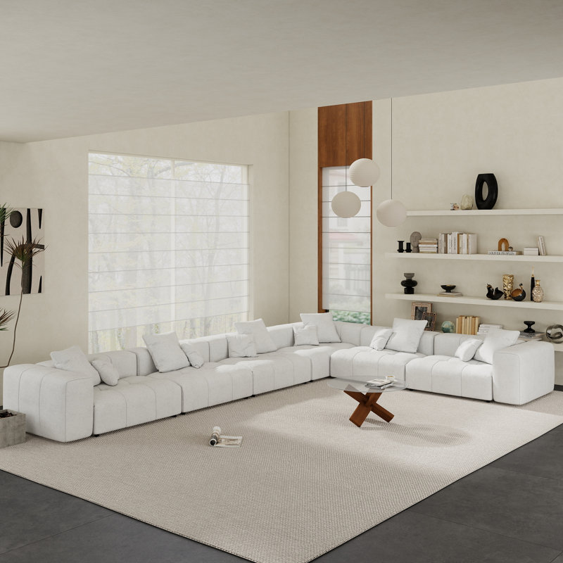 Canapé modulaire Kay Crumley, Mélange de lin blanc, Orienté à gauche (vu de face), H 24,8 po x l 183,54 po x P 132,30 po