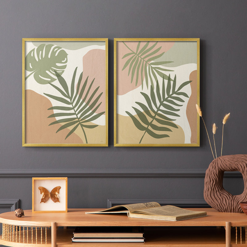 Impression encadrée Mid-Century Palm I-Premium - prête à être accrochée - aucun clou requis - aucun clou requis