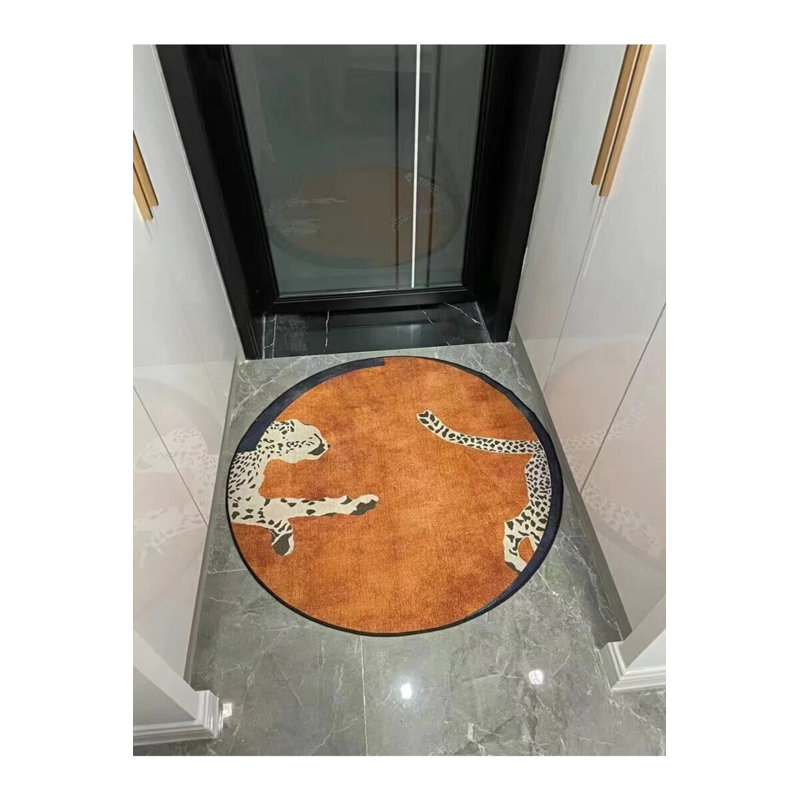 Tan Leopard Modern Themed Woven Base Round Carpet, Round 4'