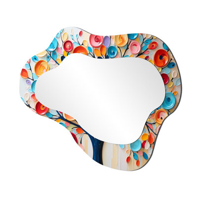 Urim Colorful Abstract Tree 1 - Arican Tree Asymmetrical Decorative Wall Mirror, Traditional Cloud Large Mirror, Printed Metal Art