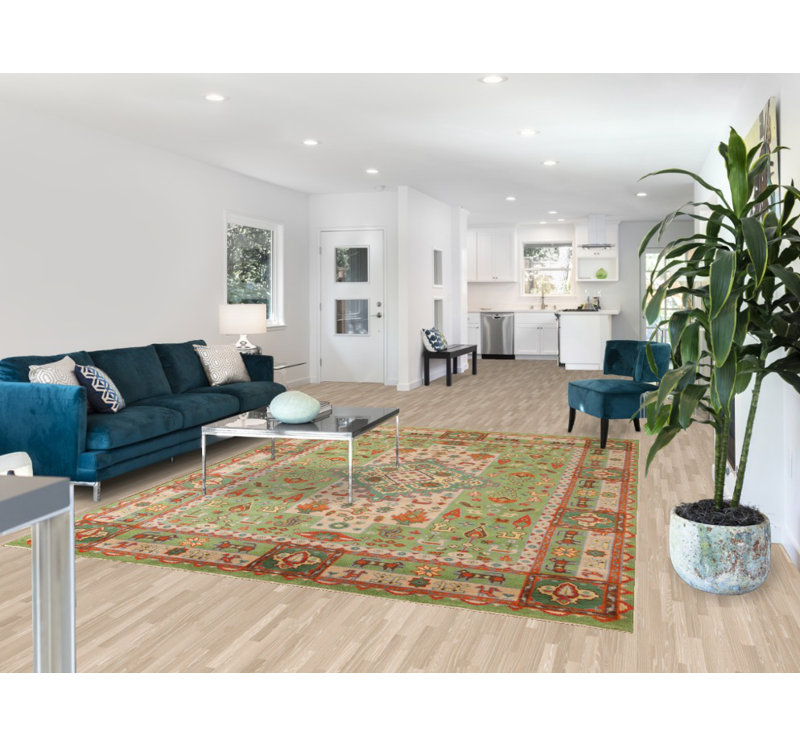 Tapis vert à motif géométrique vert Kazak 7 x 10