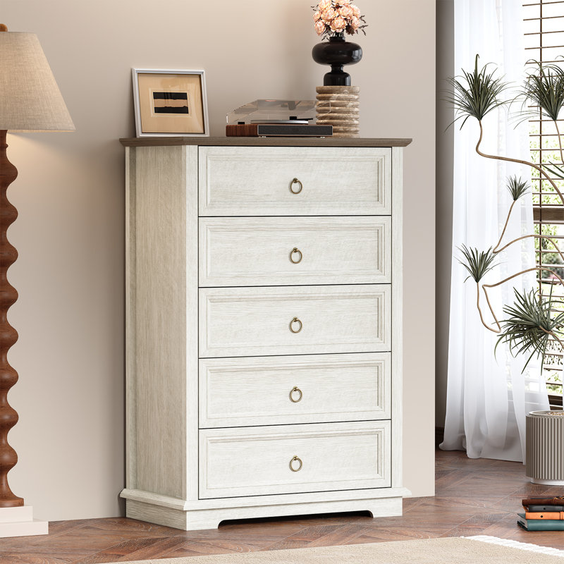 Nihasvi 5 - Drawer 43.7" Tall Dressers Chests for Bedroom,Living Room,Accent Cabinets, White/Dark Brown