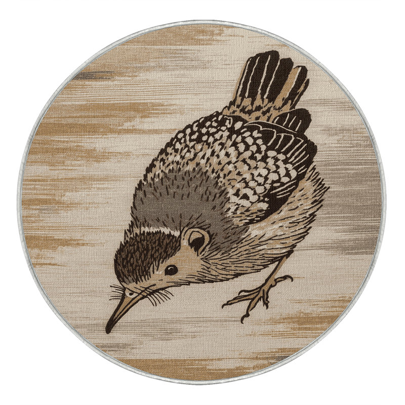 Washable Speckled Mousebird Birds Area Rug, Round 7'