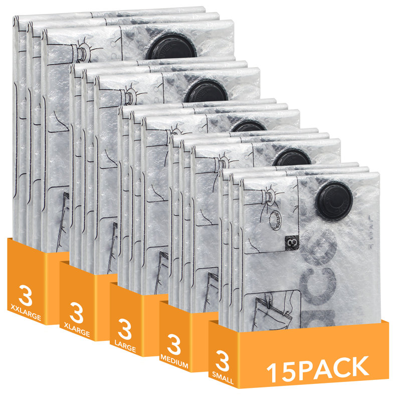 Sacs de rangement sous vide, sacs de compression compacts pour édredons, couvertures, oreillers, literie et vêtements, paquet de 15: 3 très grands, 3 très grands, 3 grands, 3 moyens, 3 petits