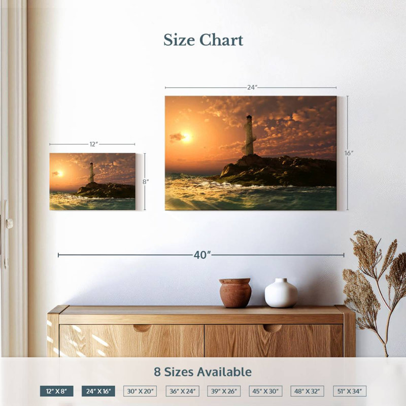 Aletra Coastal Lighthouse Sunset, 16" H x 24" W
