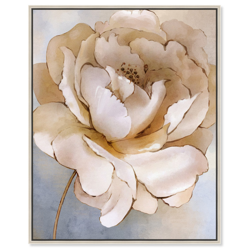Art féminin glamour sur toile de pivoines, Cadre argenté, H 46 po x l 37 po