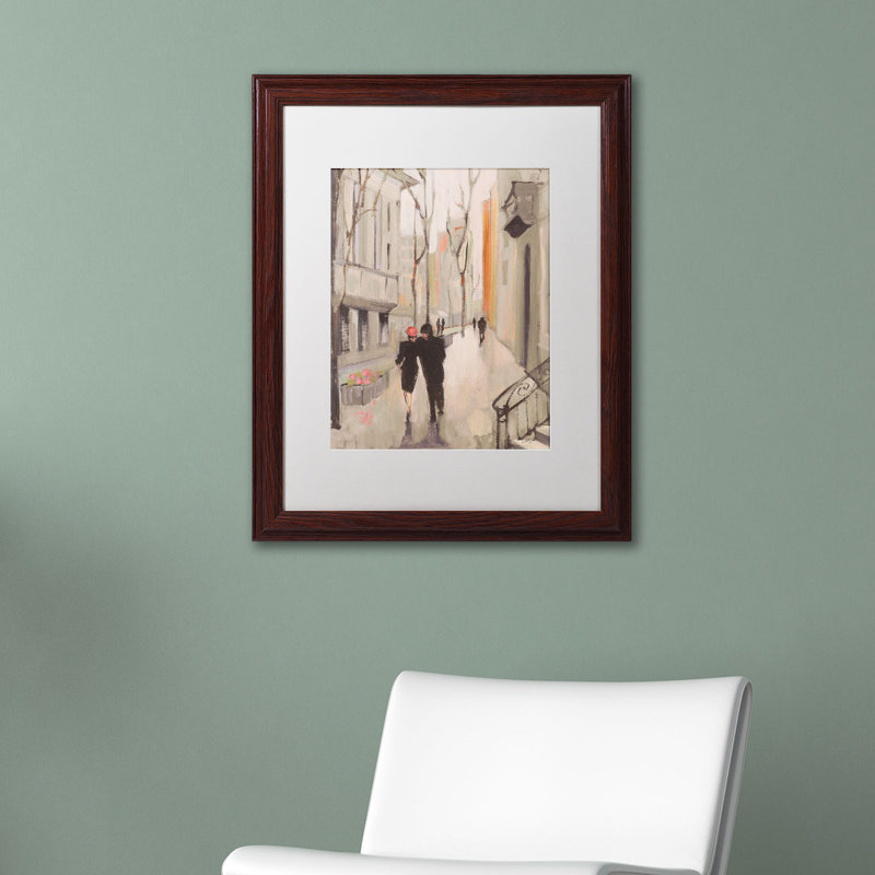 « village promenade neutral » par julia purinton, reproduction d’art encadrée, H 14 po x l 11 po, Cadre noir, Noir